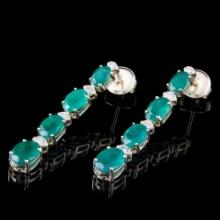 14K Yellow Gold 5.87ct Emerald and 0.36ct Diamond Earrings