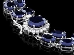 14K Gold 50.15ct Sapphire 0.49ct Diamond Bracelet