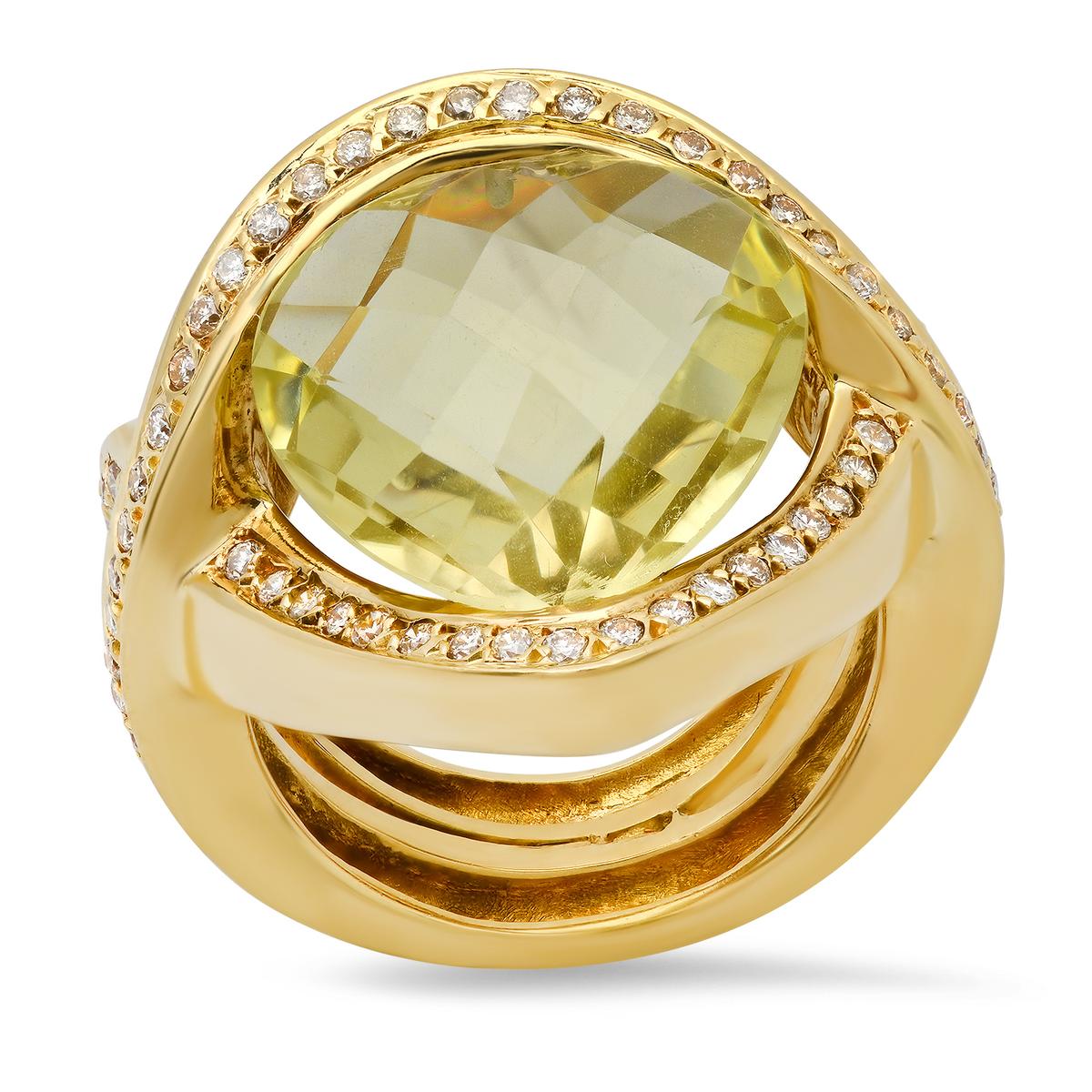 18K Yellow Gold Setting with 10.0ct Quartz and 0.70ct Diamond Ladies Ring