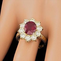 14K Yellow Gold 3.78ct Ruby and 2.12ct Diamond Ring