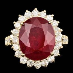 14K Yellow Gold 9.85ct Ruby and 1.34ct Diamond Ring