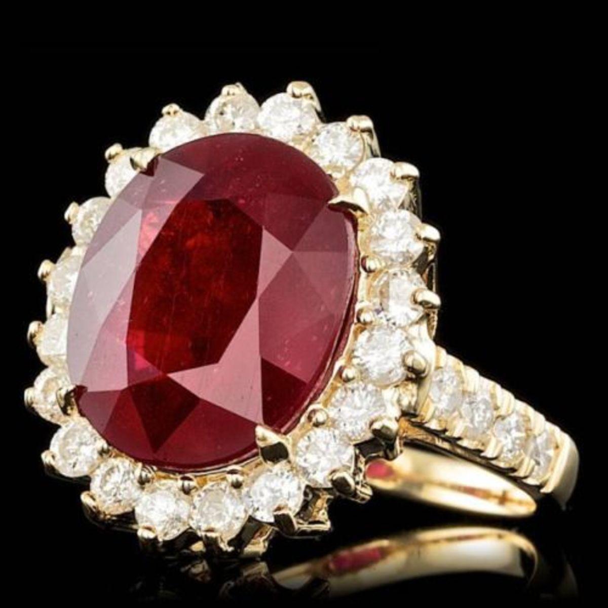 14K Yellow Gold 9.85ct Ruby and 1.34ct Diamond Ring