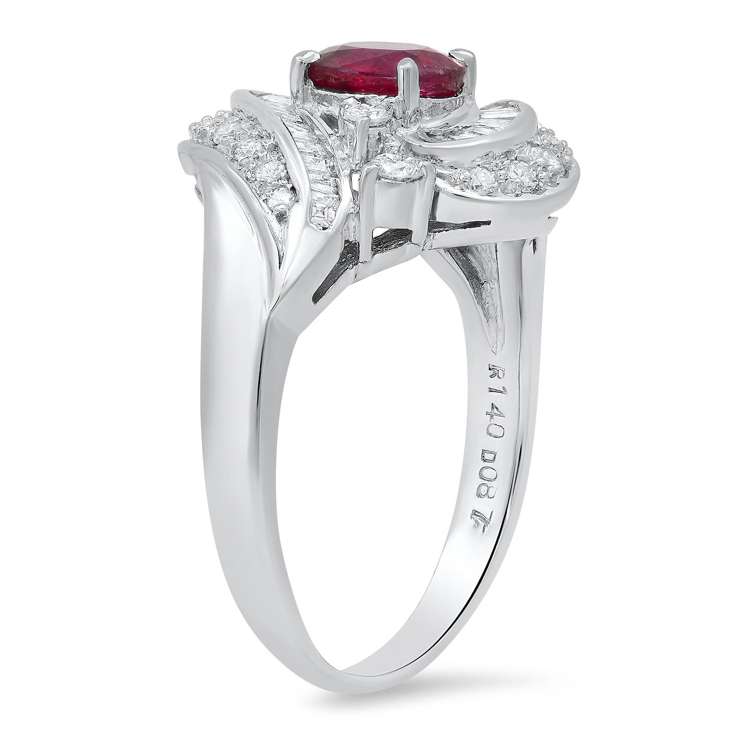 Platinum Setting with 1.40ct Ruby and 0.87ct Diamond Ladies Ring