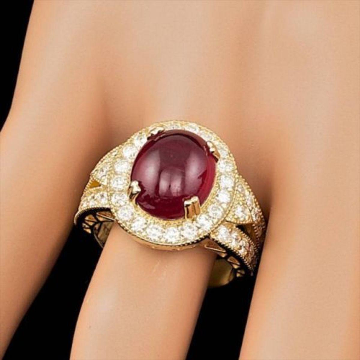 14K Yellow Gold 8.11ct Ruby and 1.59ct Diamond Ring