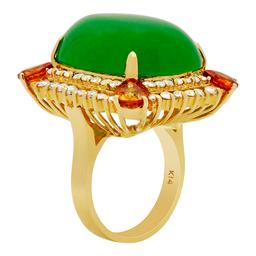 14k Yellow Gold 26.42ct Jade 2.00ct Sapphire 1.85ct Diamond Ring