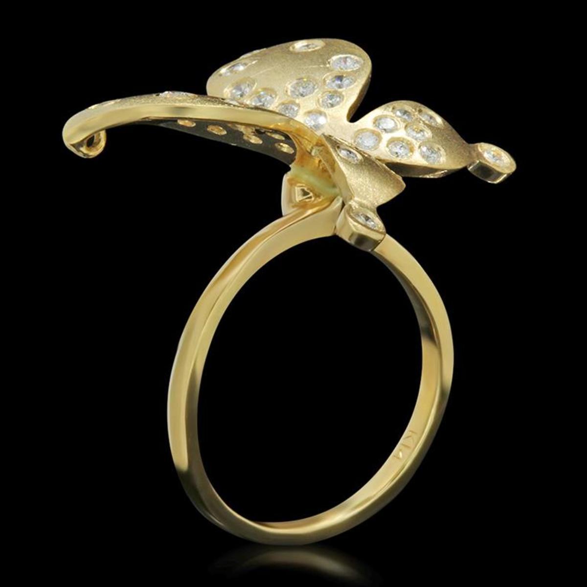 14K Yellow Gold 0.85ct Diamond Butterfly" Ring"