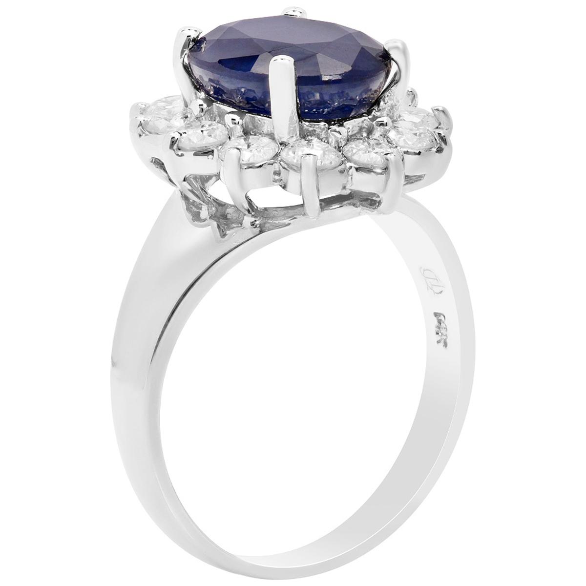 14k White Gold 5.06ct Sapphire 1.08ct Diamond Ring