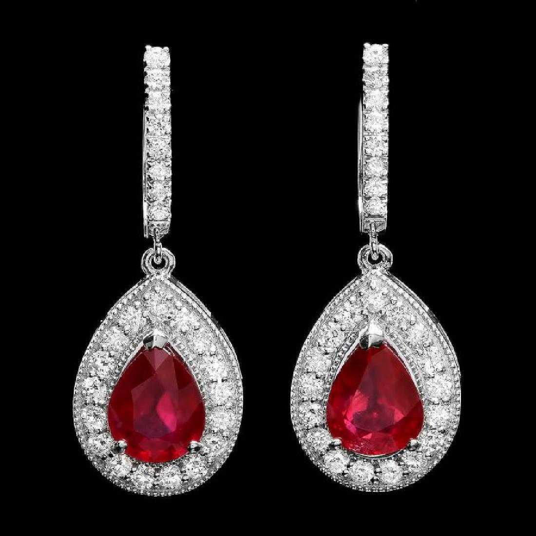 14K White Gold 6.36ct Ruby and 1.38ct Diamond Earrings