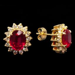 14k Yellow Gold 3.74ct Ruby 0.70ct Diamond Earrings