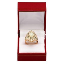 14k Yellow Gold 2.65ct White Opal 2.89ct Sapphire 2.52ct Diamond Ring