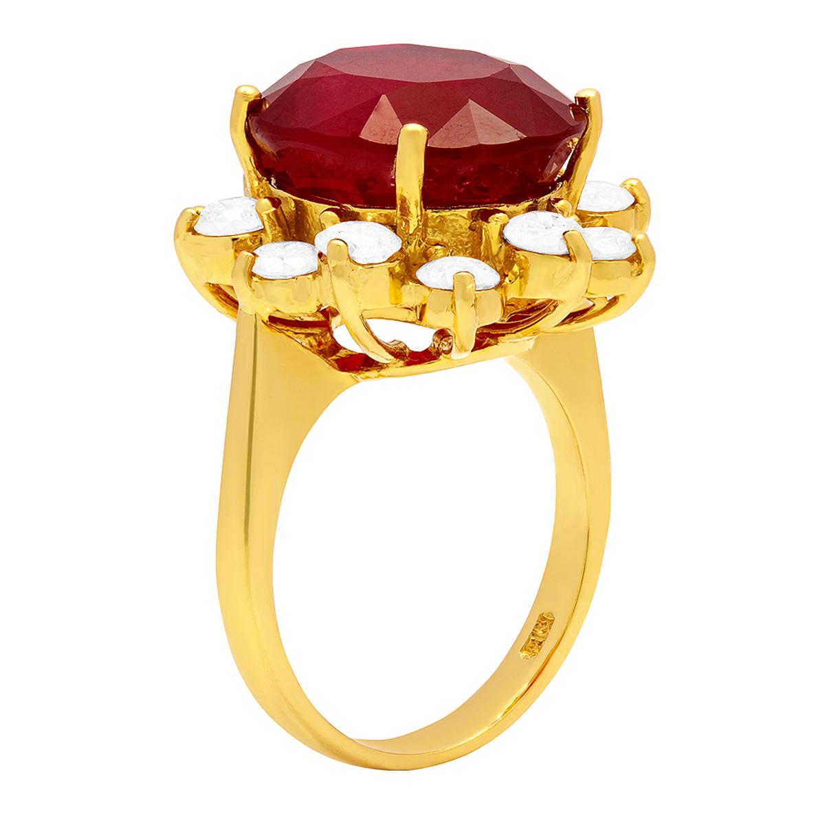 14k Yellow Gold 11.00ct Ruby 2.05ct Diamond Ring