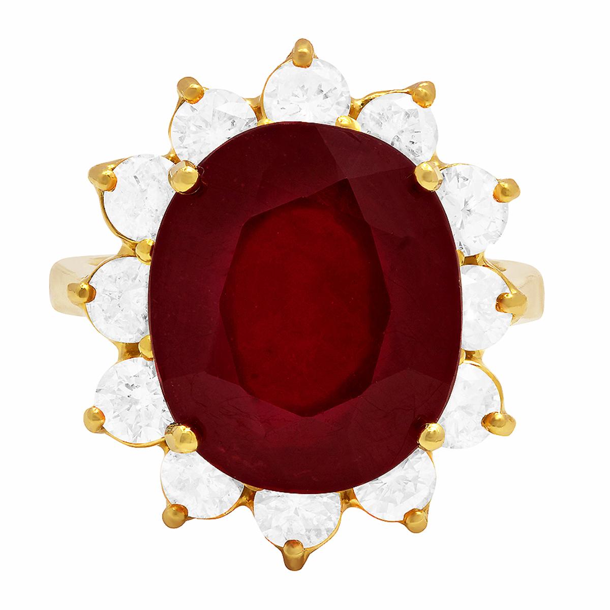 14k Yellow Gold 11.00ct Ruby 2.05ct Diamond Ring