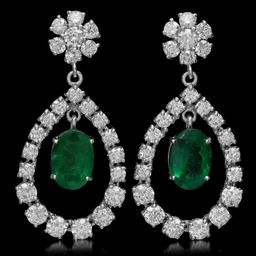 14K Gold 6.02ct Emerald 6.97ct Diamond Earrings