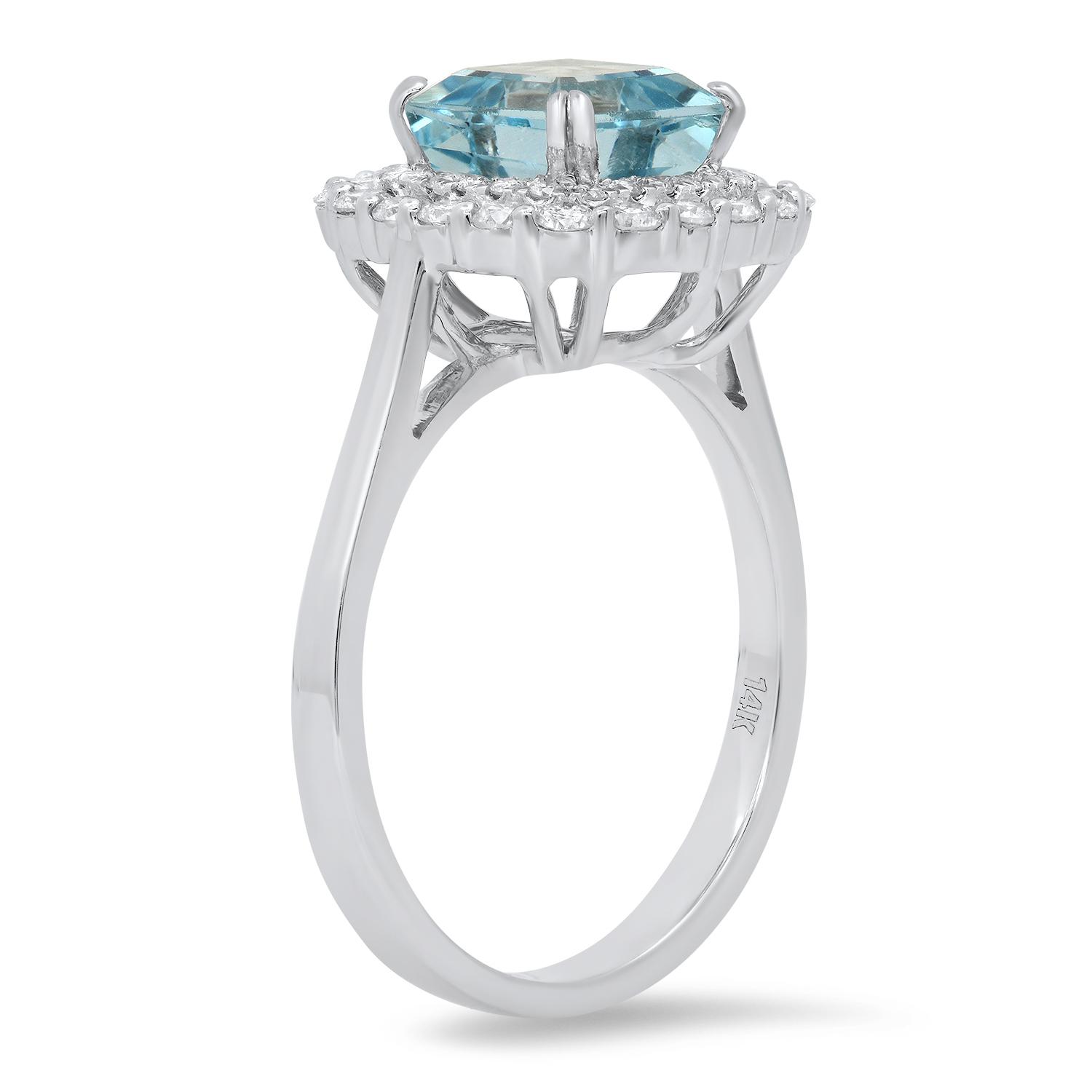 14K White Gold Setting with 1.73ct Aquamarine and 0.56ct Diamond Ring