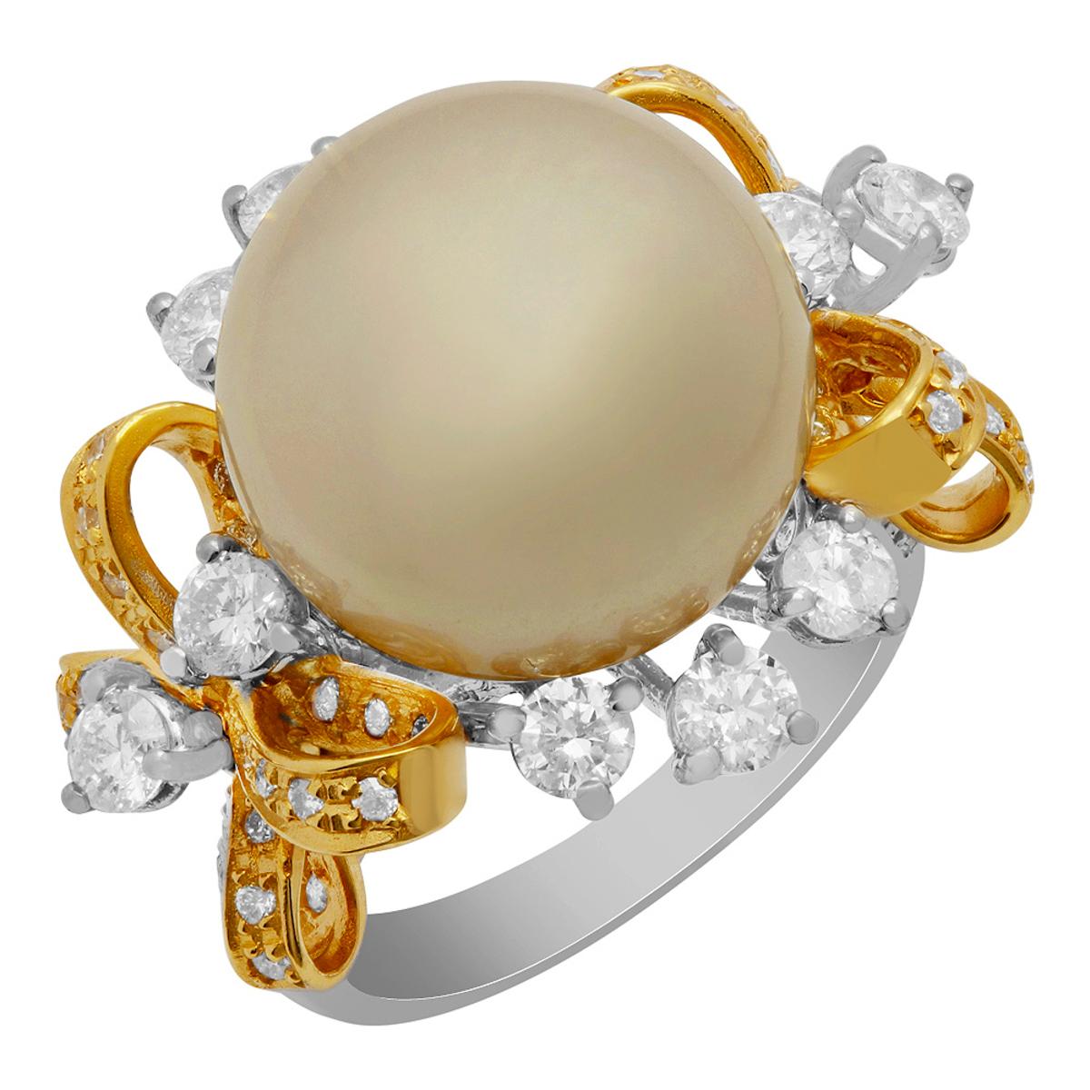 14k White & Yellow Gold 14mm Pearl 2.27ct Diamond Ring