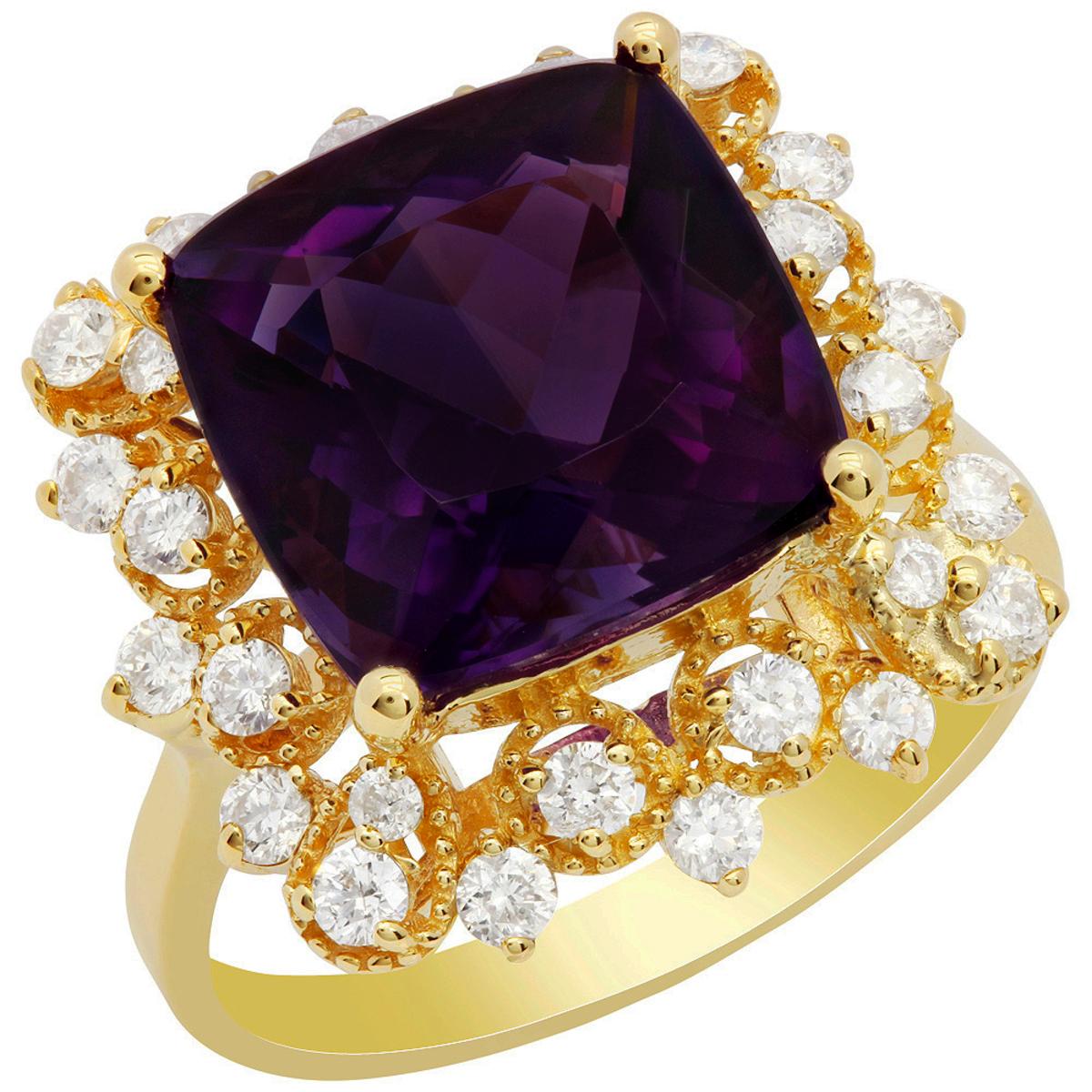 14k Yellow Gold 5.26ct Amethyst 0.71ct Diamond Ring