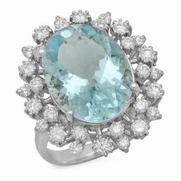 14K White Gold 8.19ct Aquamarine and 1.25ct Diamond Ring