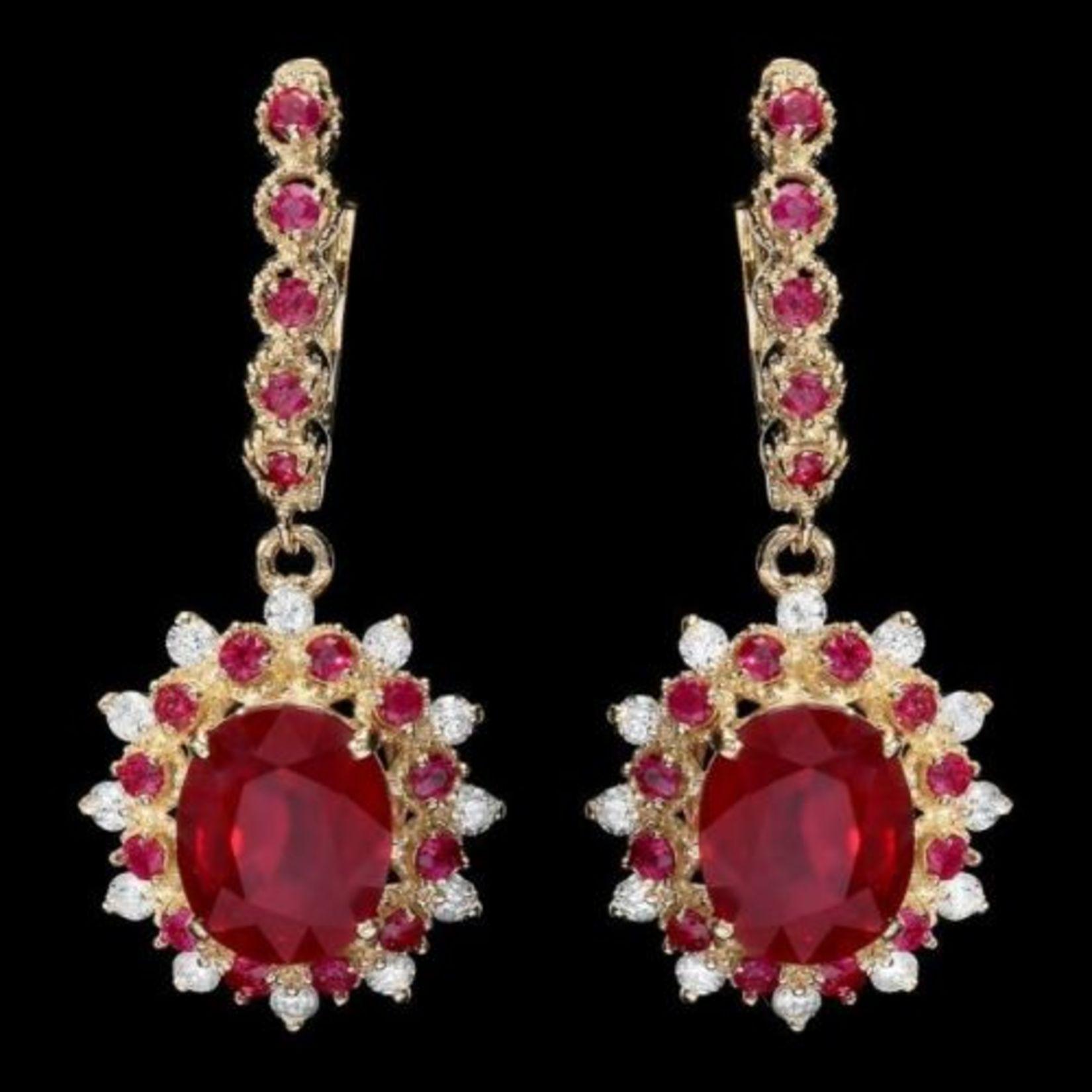 14K Gold 8.07ct Ruby and 0.70ct diamond Earrings