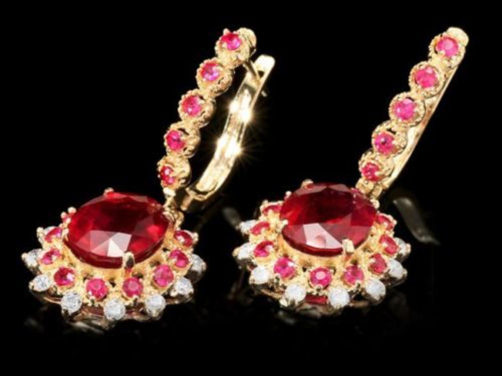 14K Gold 8.07ct Ruby and 0.70ct diamond Earrings