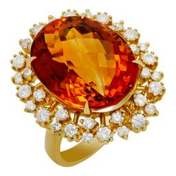 14k Yellow Gold 15.34ct Citrine 1.36ct Diamond Ring