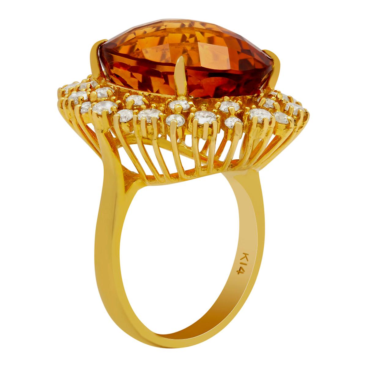 14k Yellow Gold 15.34ct Citrine 1.36ct Diamond Ring