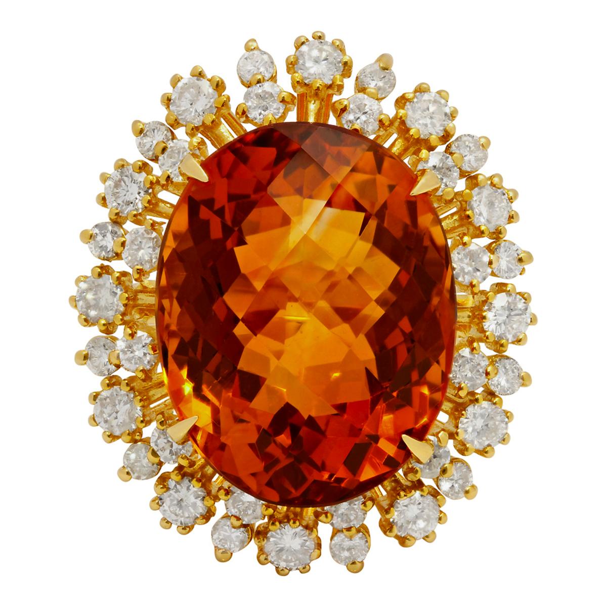 14k Yellow Gold 15.34ct Citrine 1.36ct Diamond Ring