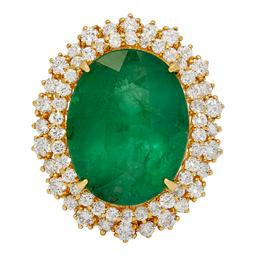 14k Yellow Gold 18.21ct Emerald 2.14ct Diamond Ring