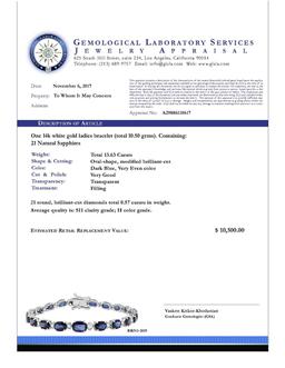 14k White Gold 13.63ct Sapphire 0.57ct Diamond Bracelet