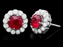 14K White Gold 3.64ct Ruby and 1.12ct Diamond Earrings