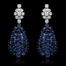 14K Black and White Gold 7.04ct Sapphire and 0.72ct Diamond Earrings