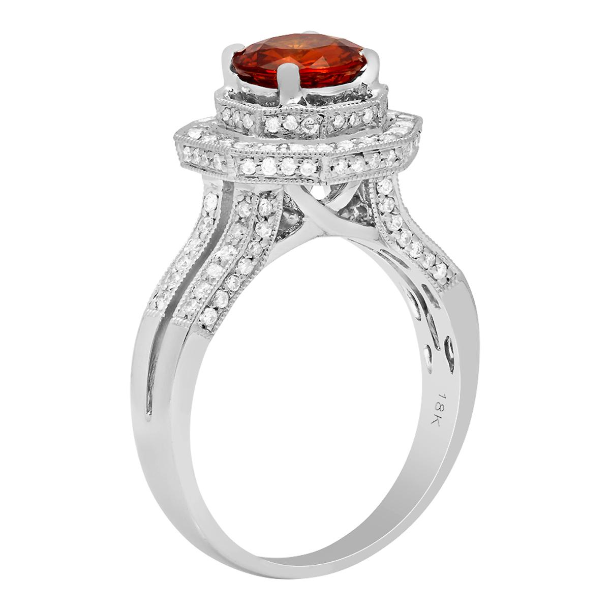 14k White Gold 2.39ct Orange Sapphire 0.68ct Diamond Ring