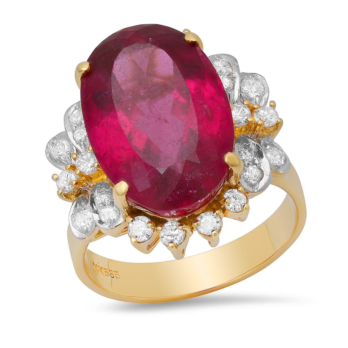 14K Yellow Gold Setting with 9.57ct Tourmaline and 0.65ct Diamond Ladies Ring