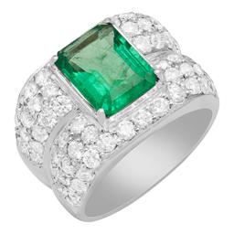 14k White Gold 3.46ct Emerald 3.68ct Diamond Ring