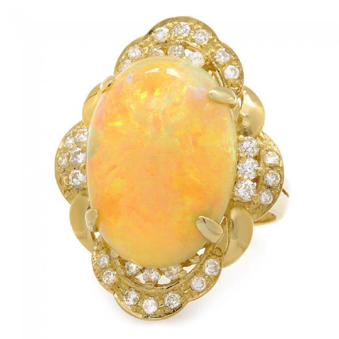 18K Yellow Gold 10.88ct Opal and 0.76ct Diamond Ring