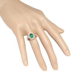 14K Yellow Gold 1.56ct Emerald and 0.56ct Diamond Ring