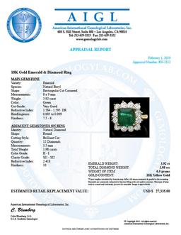 14K Yellow Gold 3.92ct Emerald and 1.98ct Diamond Ring