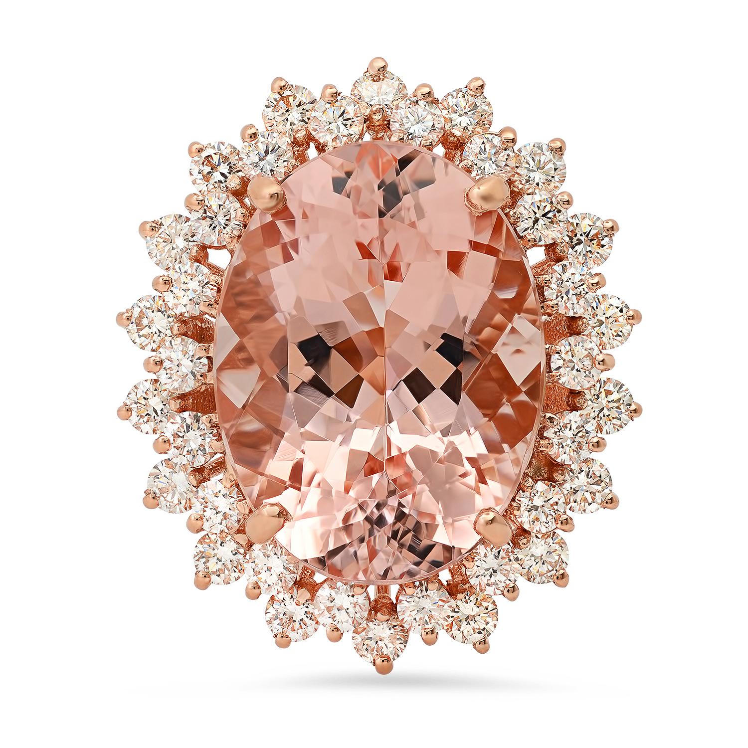 14K Rose Gold with 16.00ct Morganite and 2.21ct Diamond Ladies Ring