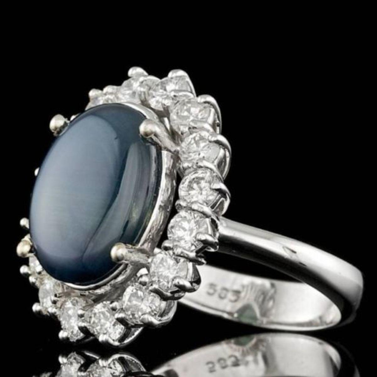 14K White Gold 5.19ct Star Sapphire and 1.46ct Diamond Ring