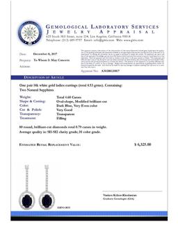 14k White Gold 4.60ct Sapphire 0.79ct Diamond Earrings