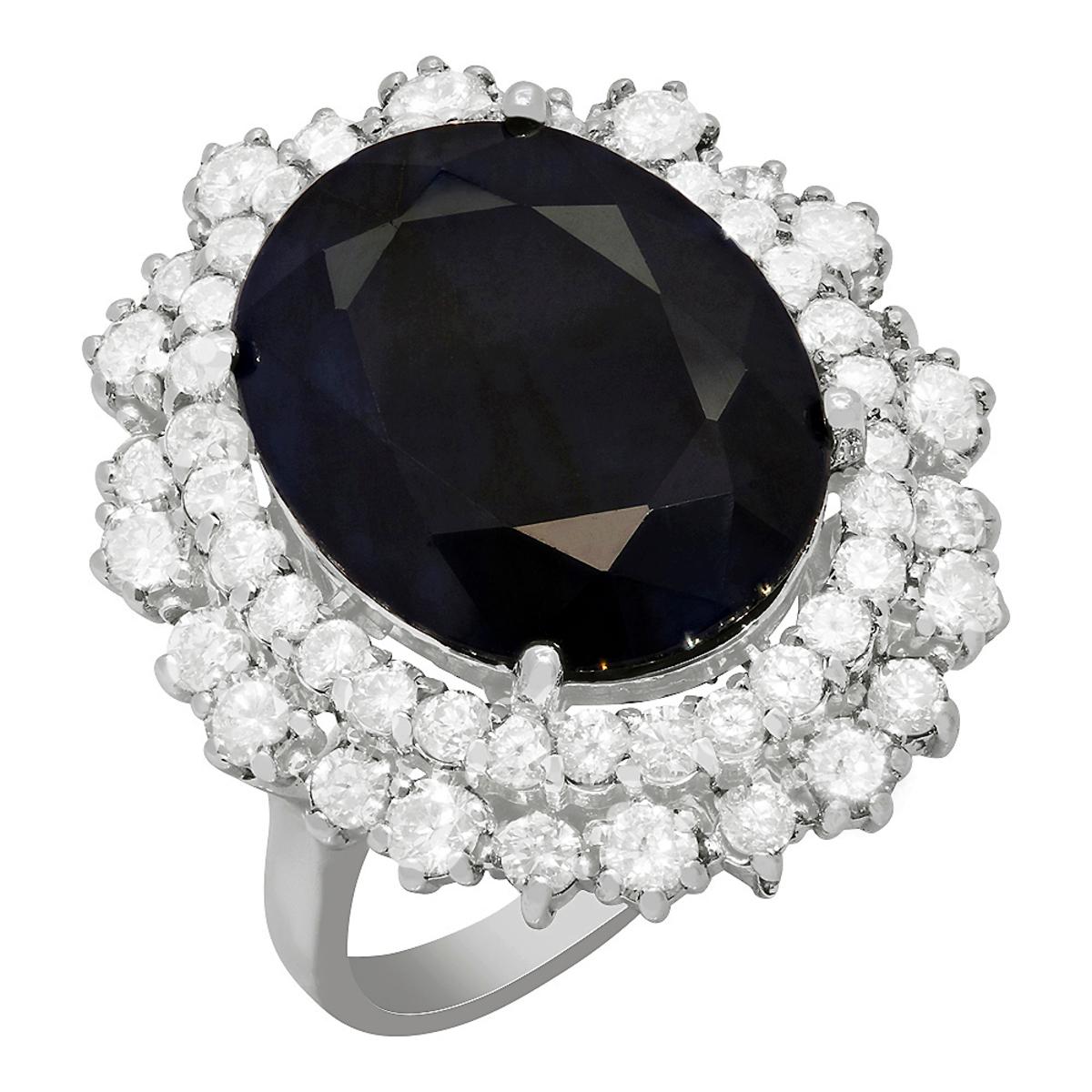 14k White Gold 12.31ct Sapphire 1.91ct Diamond Ring