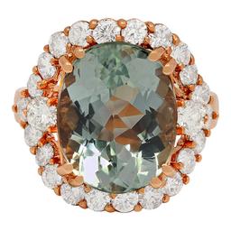 14k Rose Gold 7.94ct Aquamarine 2.07ct Diamond Ring