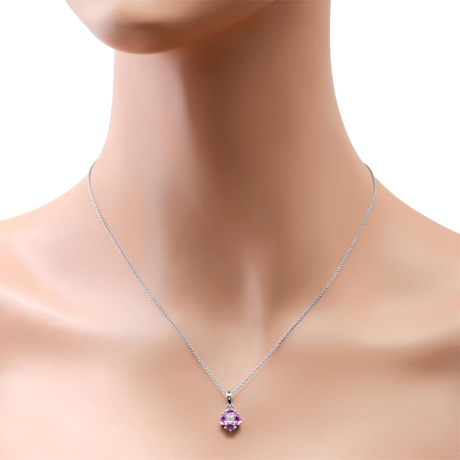 14K White Gold Setting with 0.40ct Pink Sapphire and 0.02ct Diamond Pendant