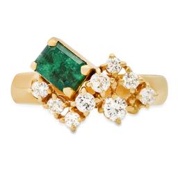 18K Yellow Gold Setting with 0.79ct Emerald and 0.61ct Diamond Ladies Ring