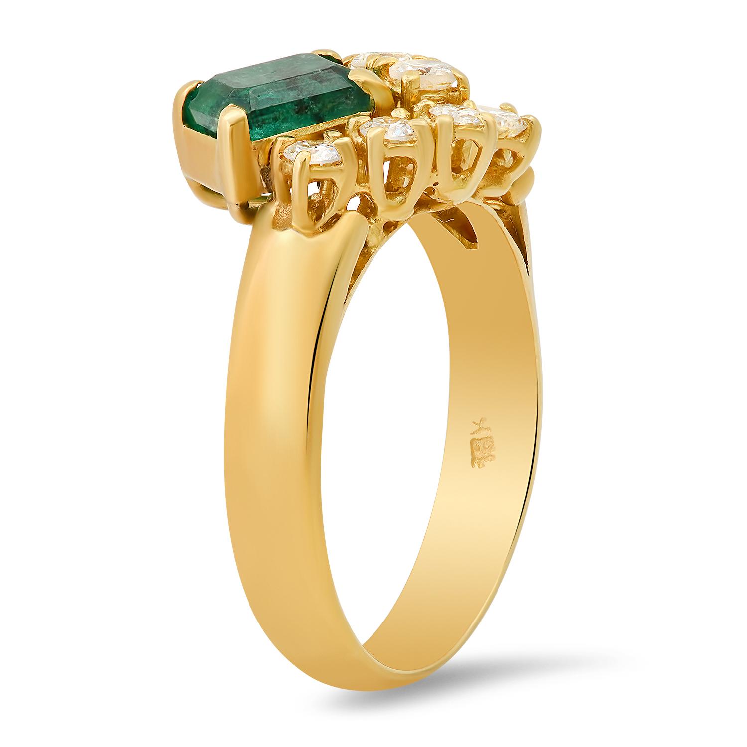 18K Yellow Gold Setting with 0.79ct Emerald and 0.61ct Diamond Ladies Ring