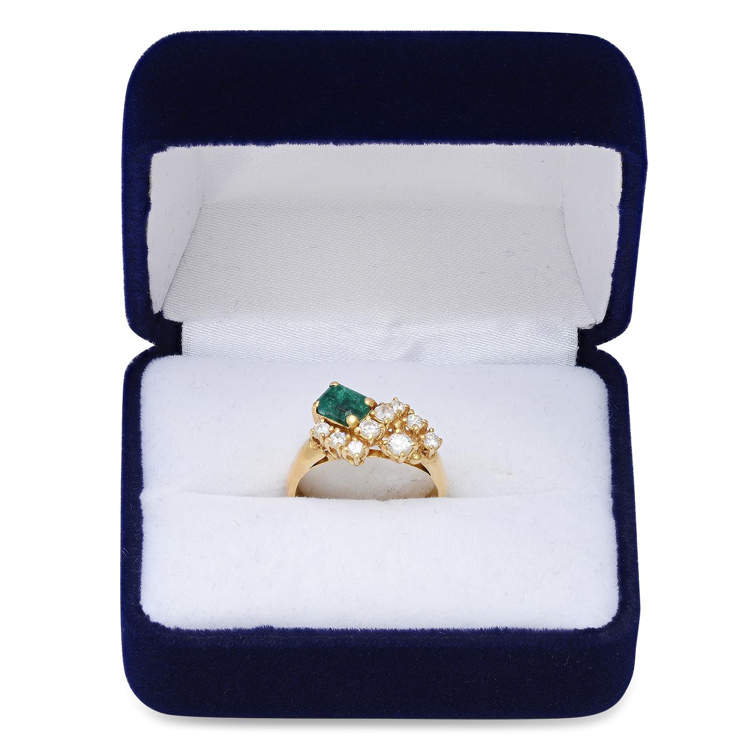 18K Yellow Gold Setting with 0.79ct Emerald and 0.61ct Diamond Ladies Ring