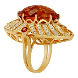 14k Yellow Gold 25.16ct Citrine 0.95ct Sapphire 1.75ct Diamond Ring