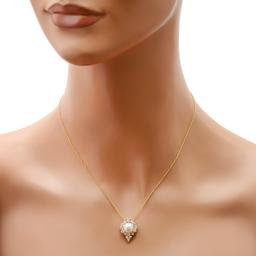 14K Yellow Gold Setting with One 8.3mm Akoyo Pearl and 1.00tcw Diamond Pendant