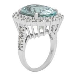 14k White Gold 12.36ct Aquamarine 1.69ct Diamond Ring