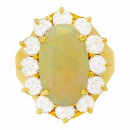 14k Yellow Gold 2.07ct White Opal 2.07ct Diamond Ring