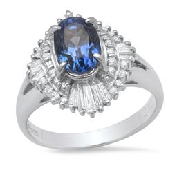 Platinum Setting with 2.18ct Sapphire and 0.45ct Diamond Ladies Ring